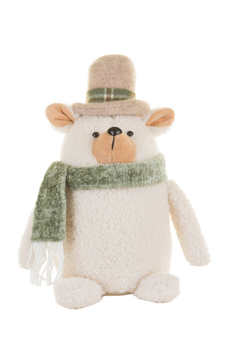 Sitting White Plaid Wrapped Top Hat Teddy Bear