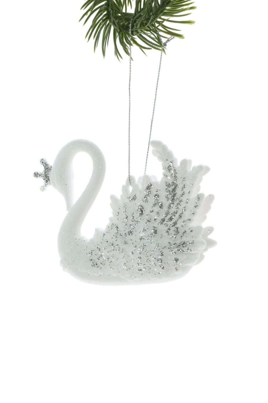 White Glittered Wings Swan Ornament