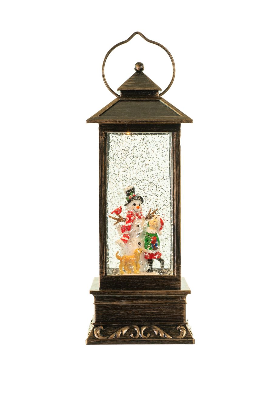 Antique Gold Musical Kid building Snowman LED Snow Globe