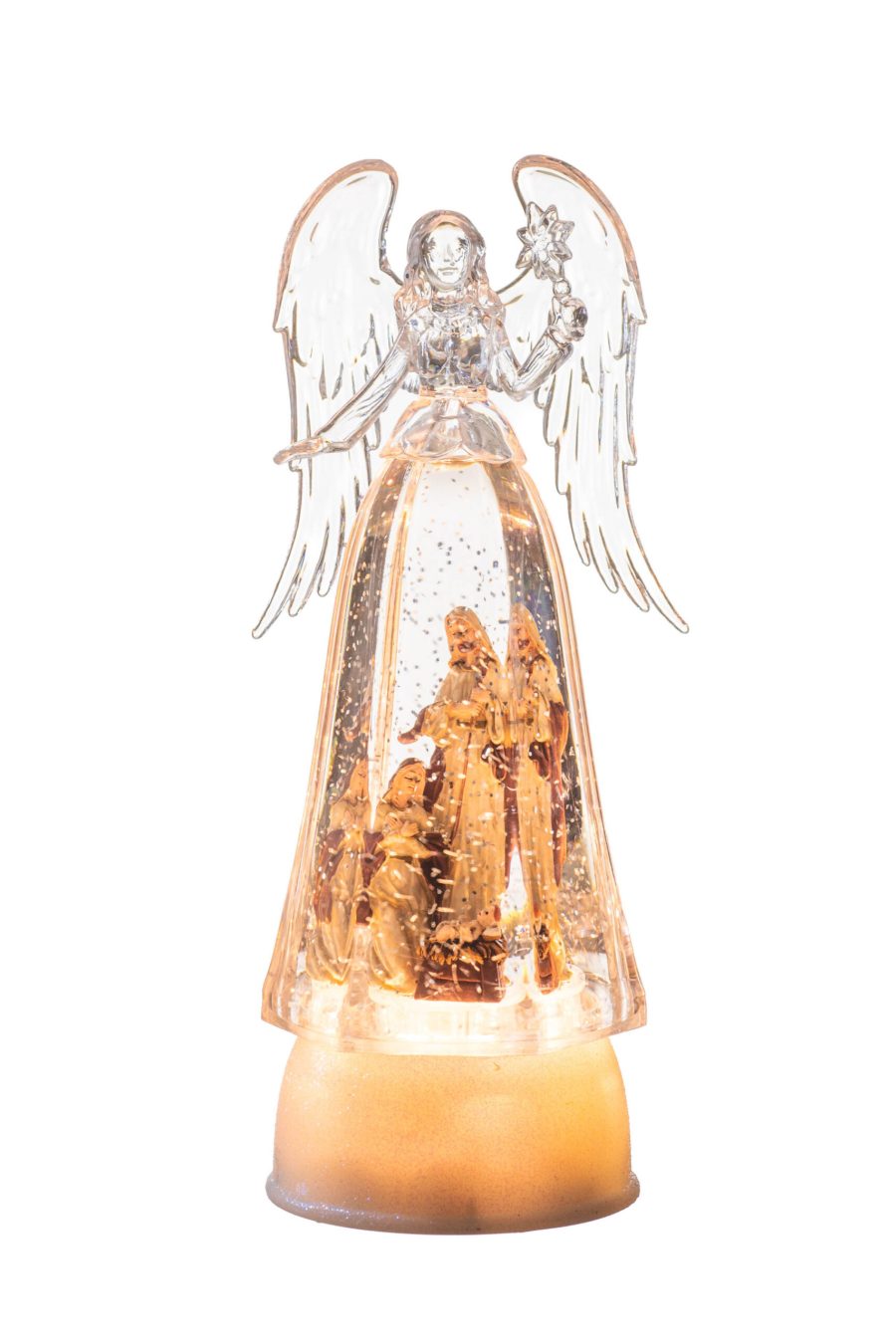 Clear Angel LED Snow Globe with Nativity Scene
