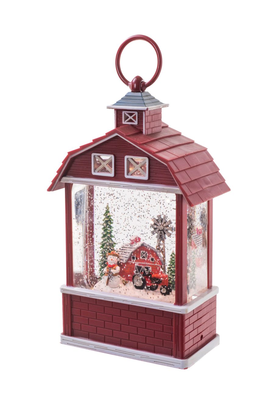 Red/White Barn Lighted Snow Globe with Warm White LED