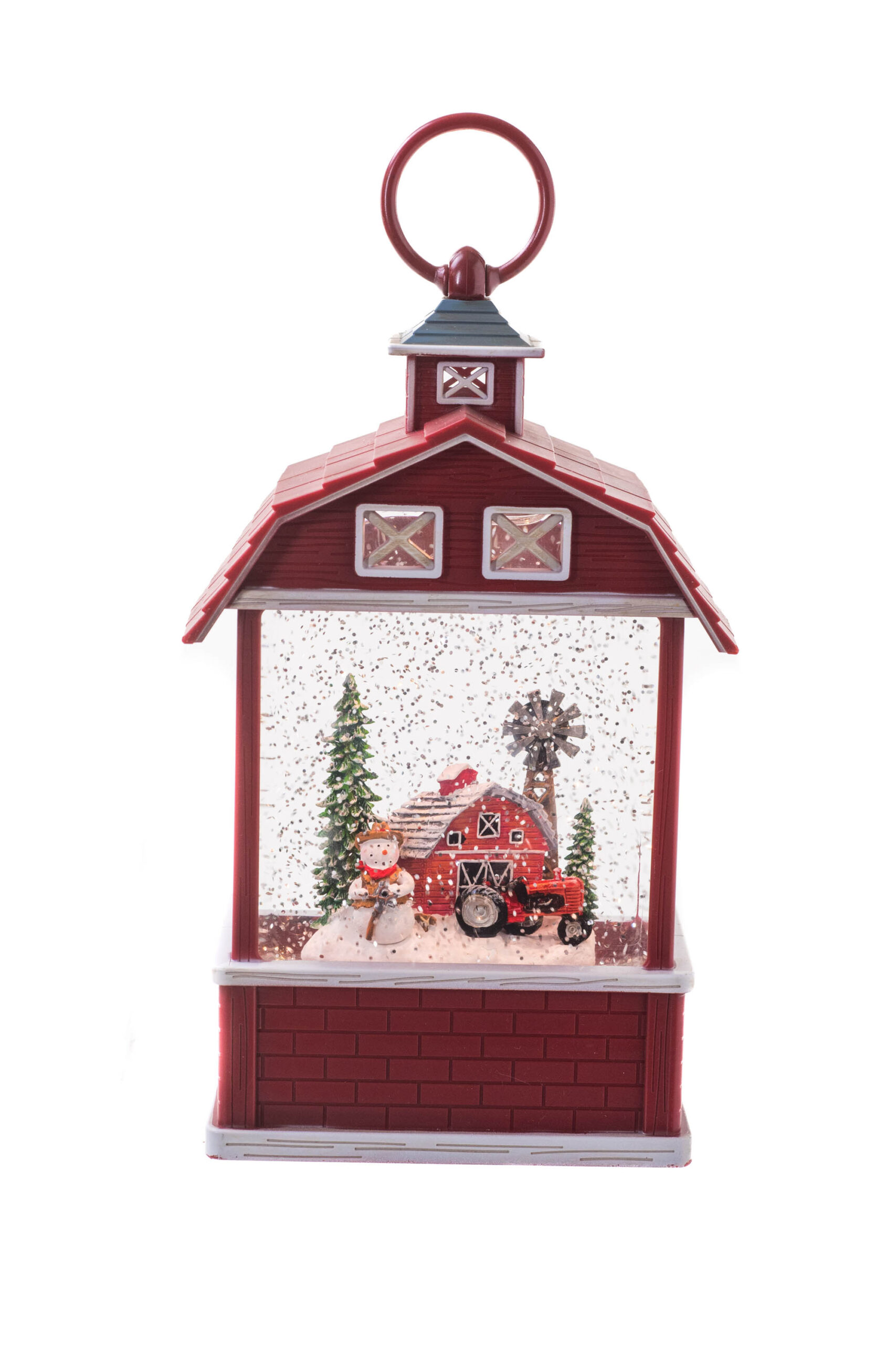 Red/White Barn Lighted Snow Globe with Warm White LED - Image 2