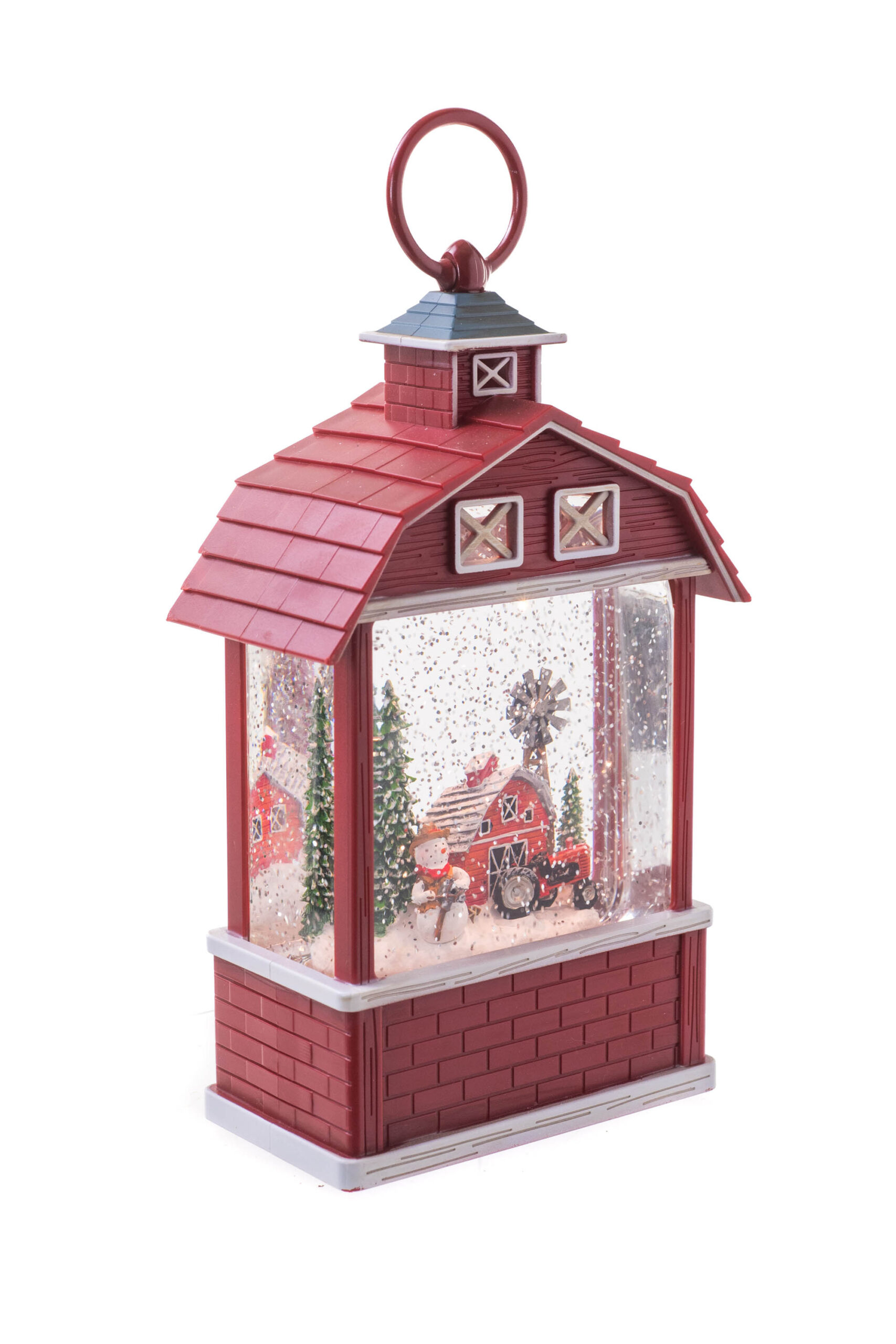 Red/White Barn Lighted Snow Globe with Warm White LED - Image 3