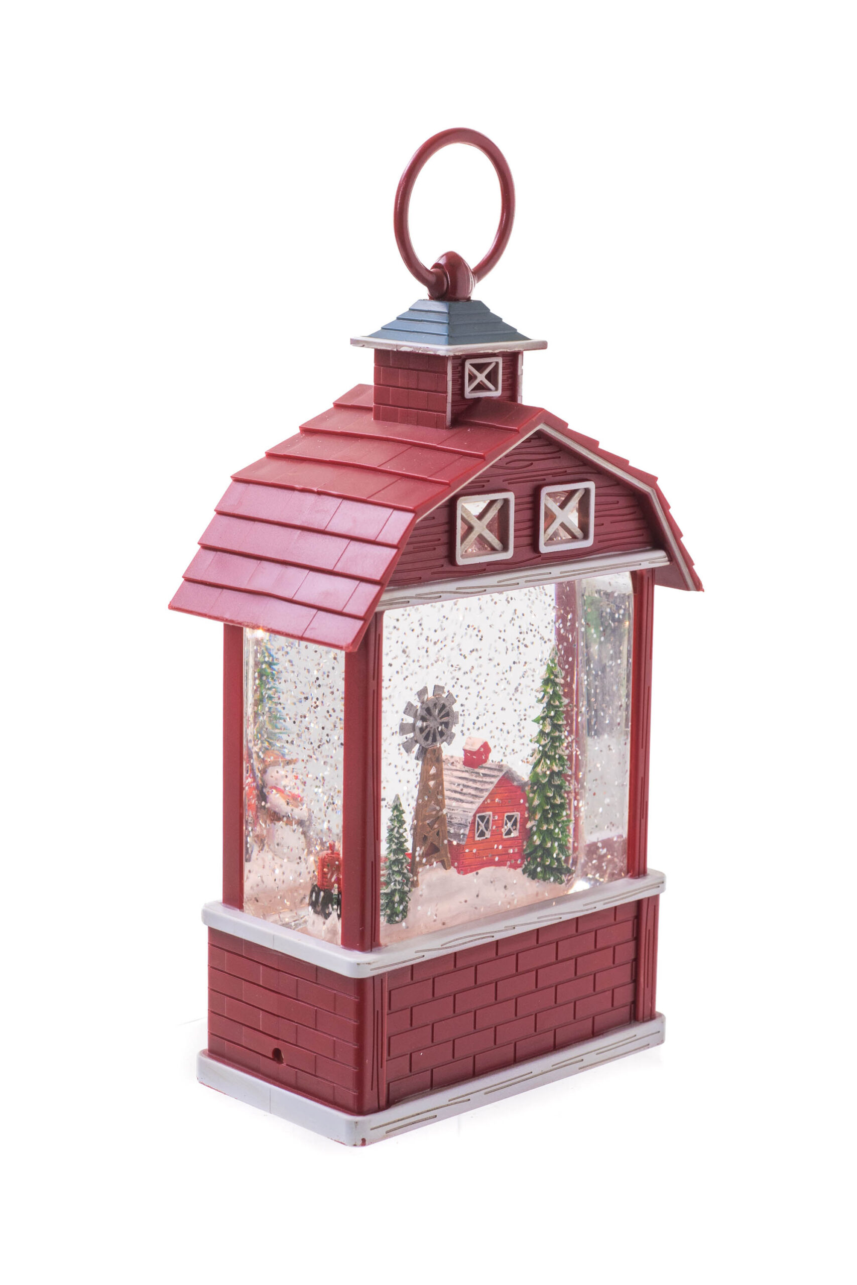 Red/White Barn Lighted Snow Globe with Warm White LED - Image 4