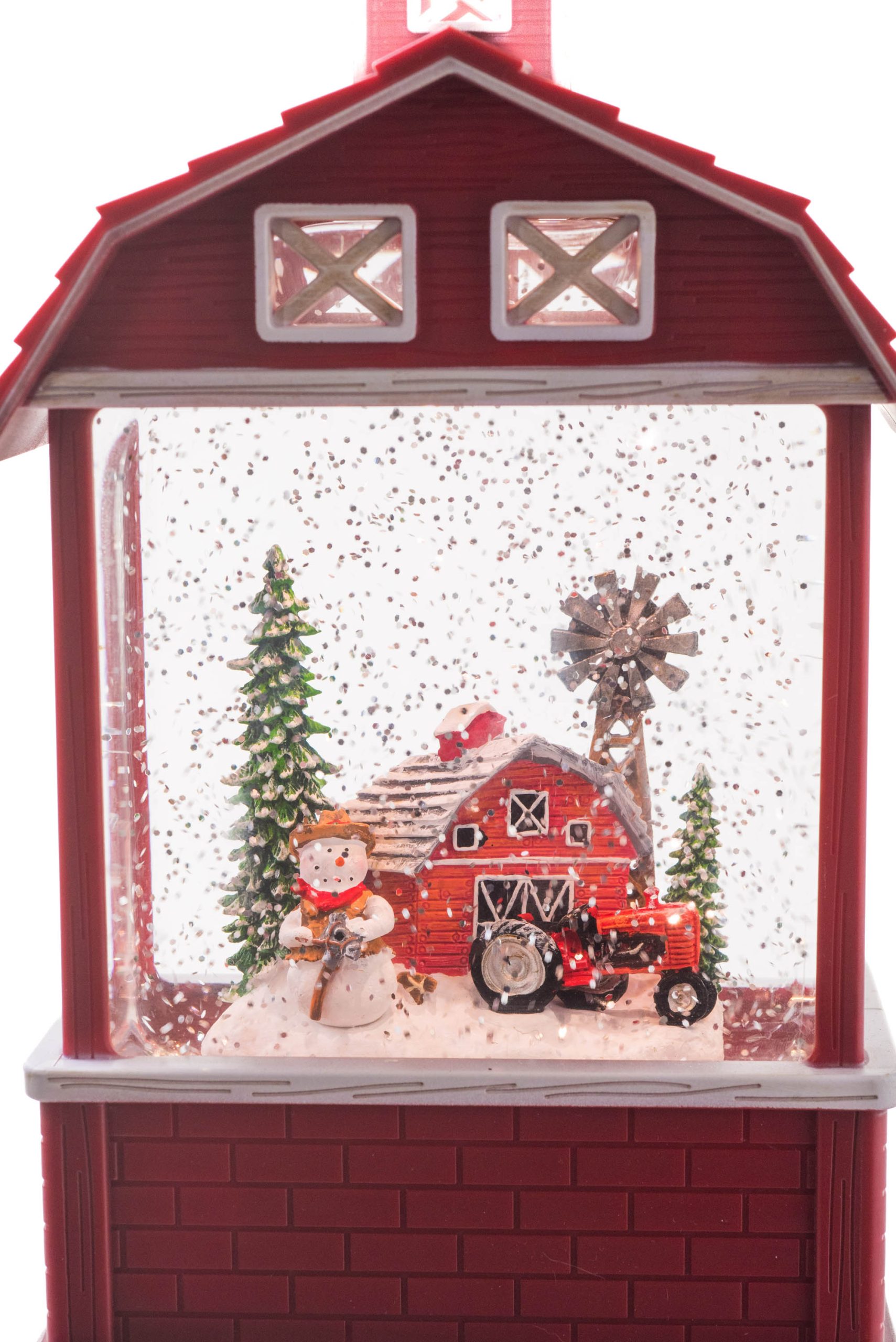 Red/White Barn Lighted Snow Globe with Warm White LED - Image 6