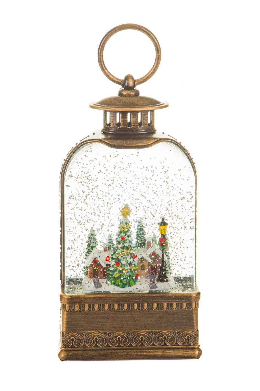 Musical Brown Homely Lantern Warm White LED Snow Globe with Swirling Glitter