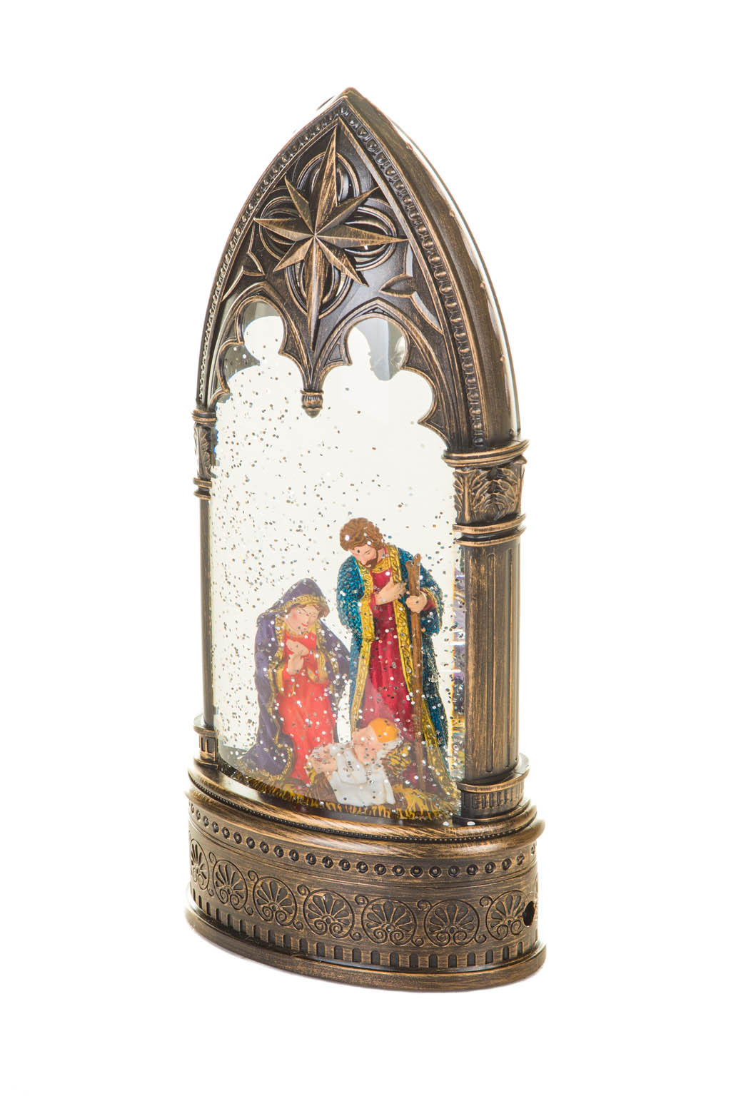 Musical Bronze Charming Nativity Warm White LED Snow Globe with Swirling Glitter - Image 2