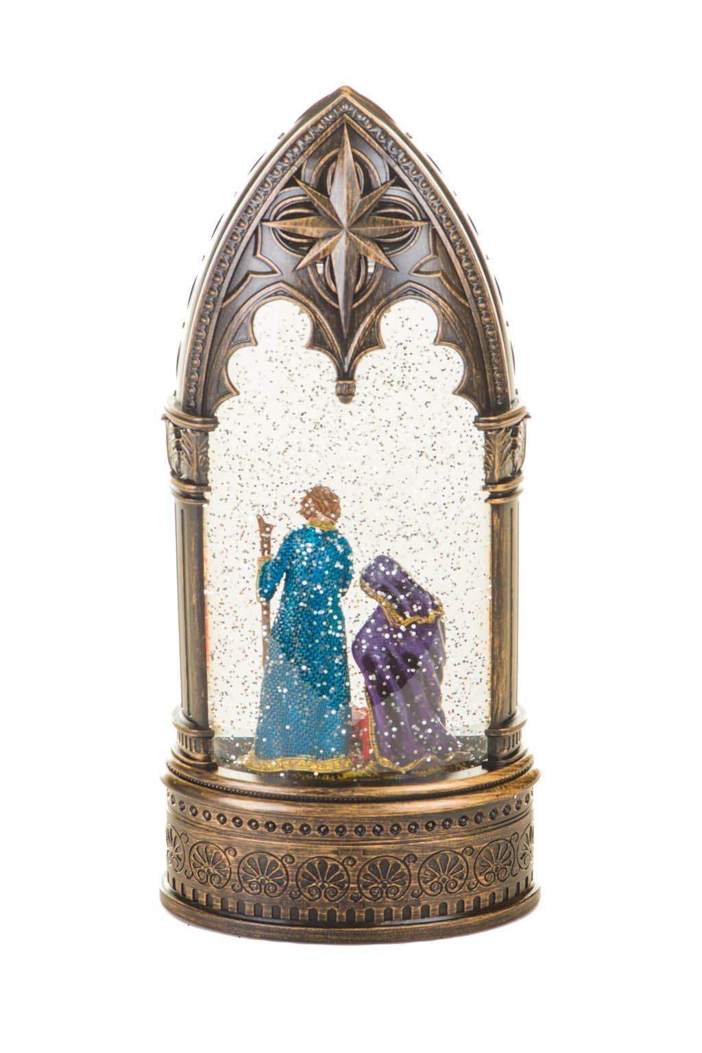 Musical Bronze Charming Nativity Warm White LED Snow Globe with Swirling Glitter - Image 3