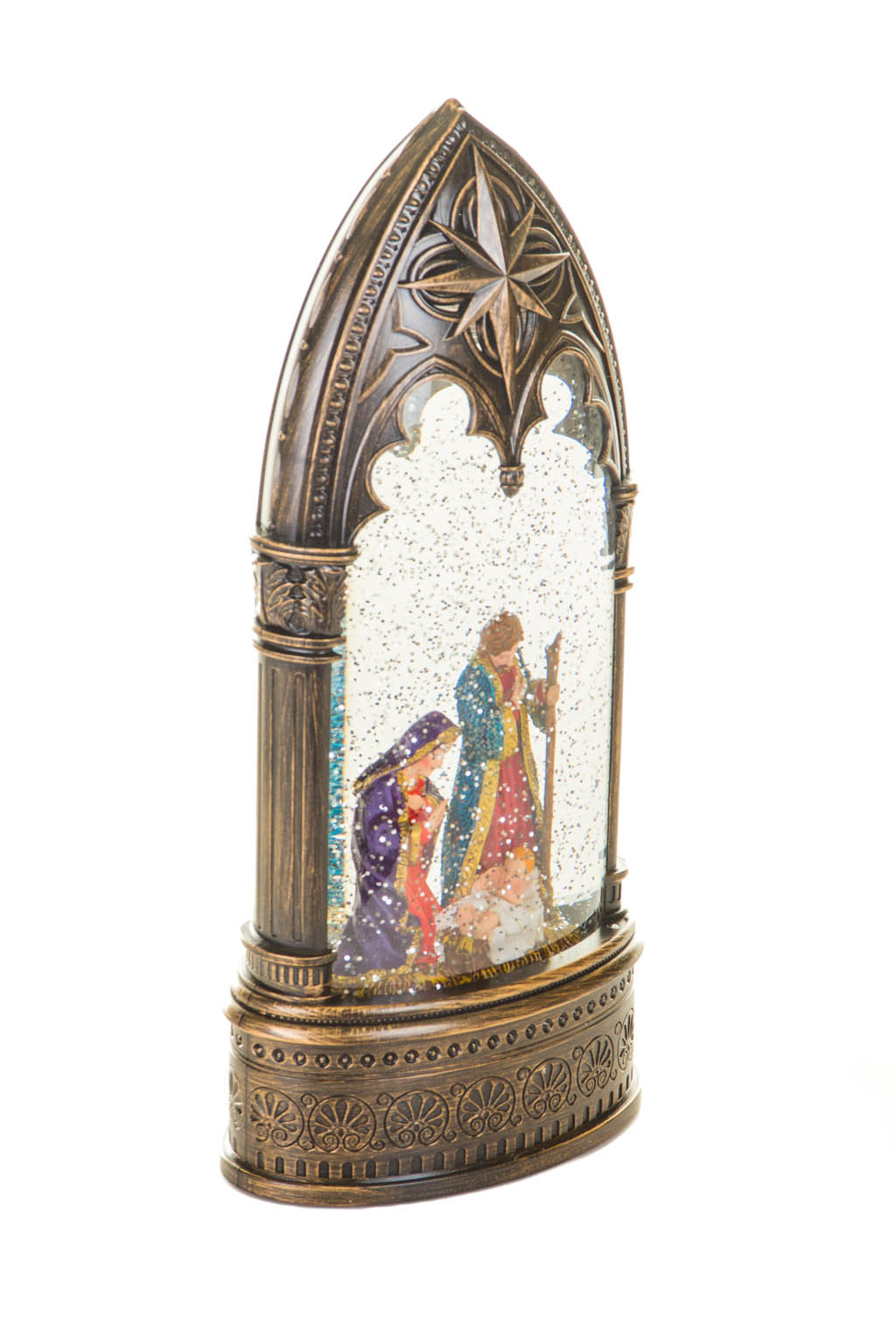 Musical Bronze Charming Nativity Warm White LED Snow Globe with Swirling Glitter - Image 4