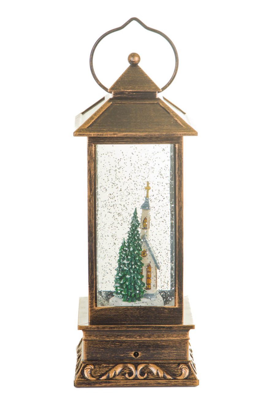 Bronze Night Before Christmas Warm White LED Snow Globe with Swirling Glitter