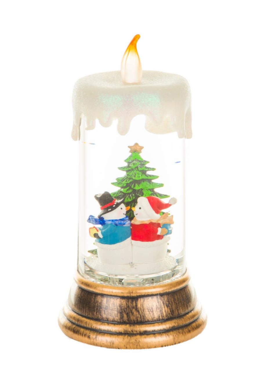 Musical White Candle Shaped Warm White LED Snow Globe with Swirling Glitter