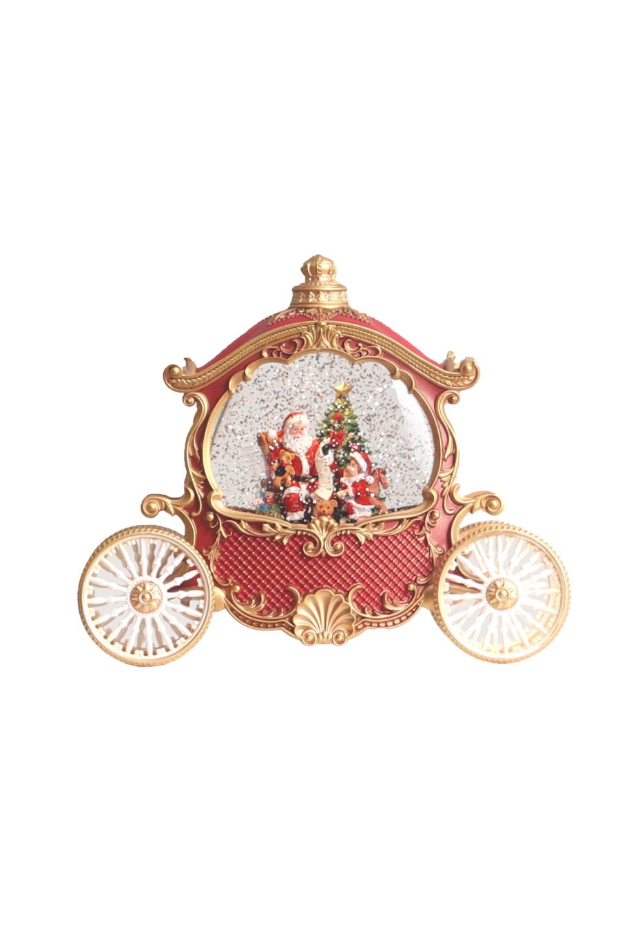 Red and Gold Santa’s Carriage Warm White LED Snowglobe with Swirling Glitter