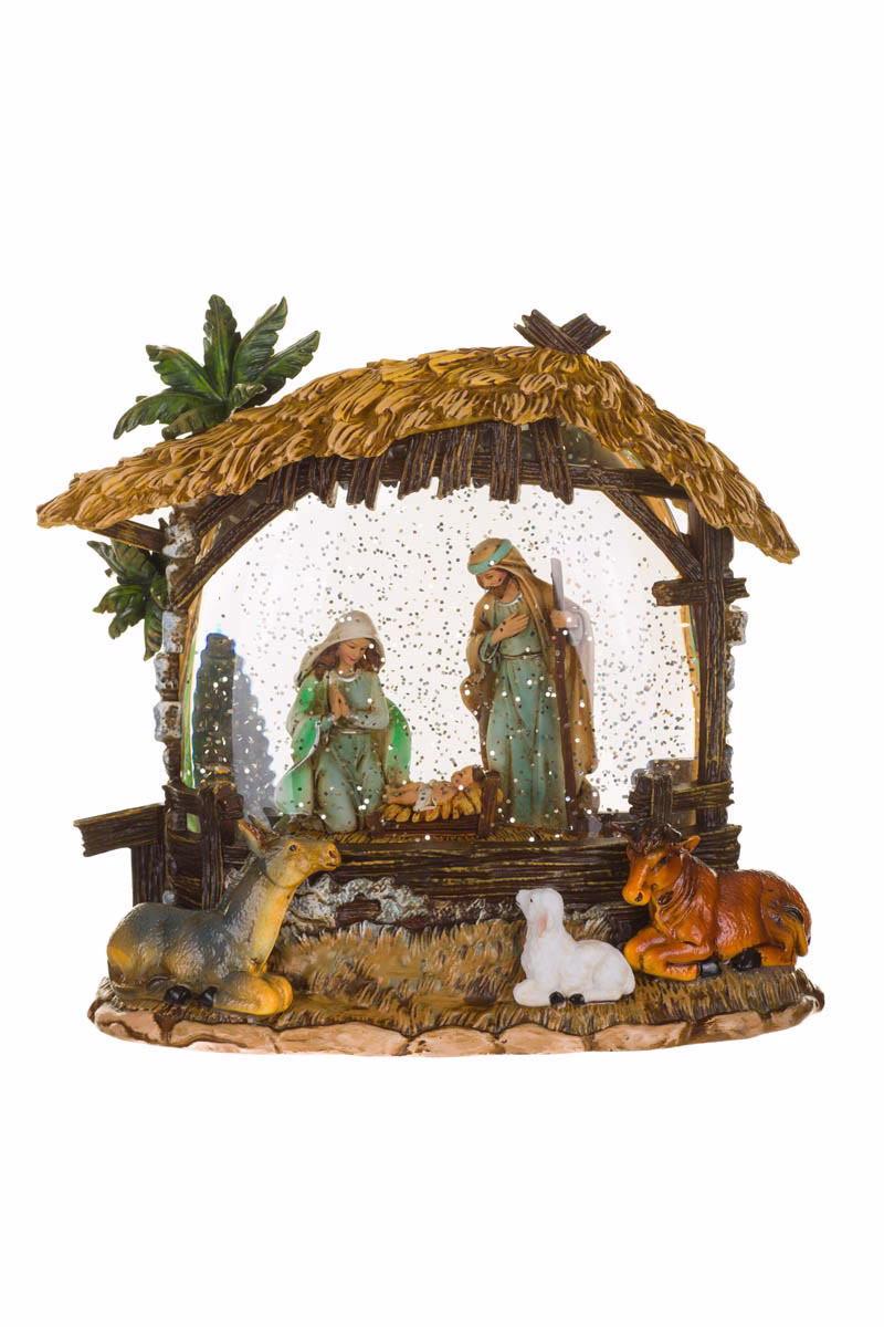 Yellow Nativity Stable Snow Globe