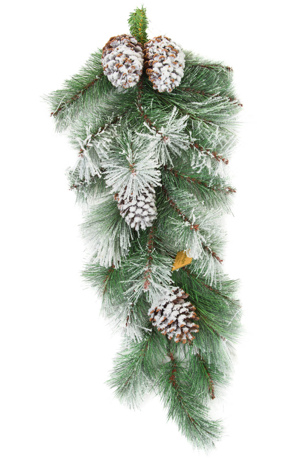 Hangable Green and White Flocked Tear Drop Swag with Frosted Berries