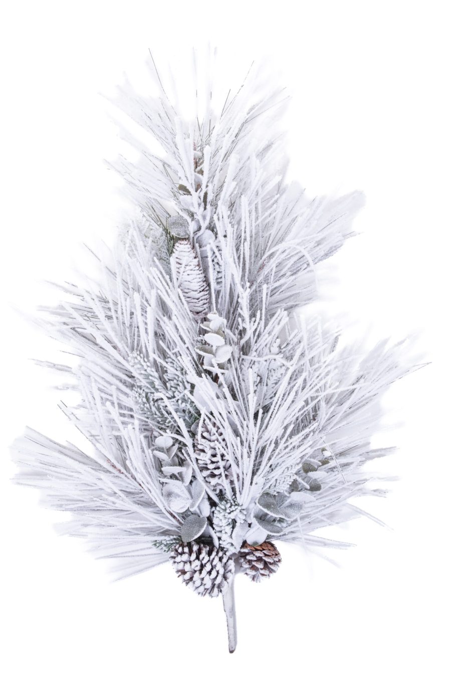 Hangable White and Green Flocked Flocked Teardrop Swag with Pinecones