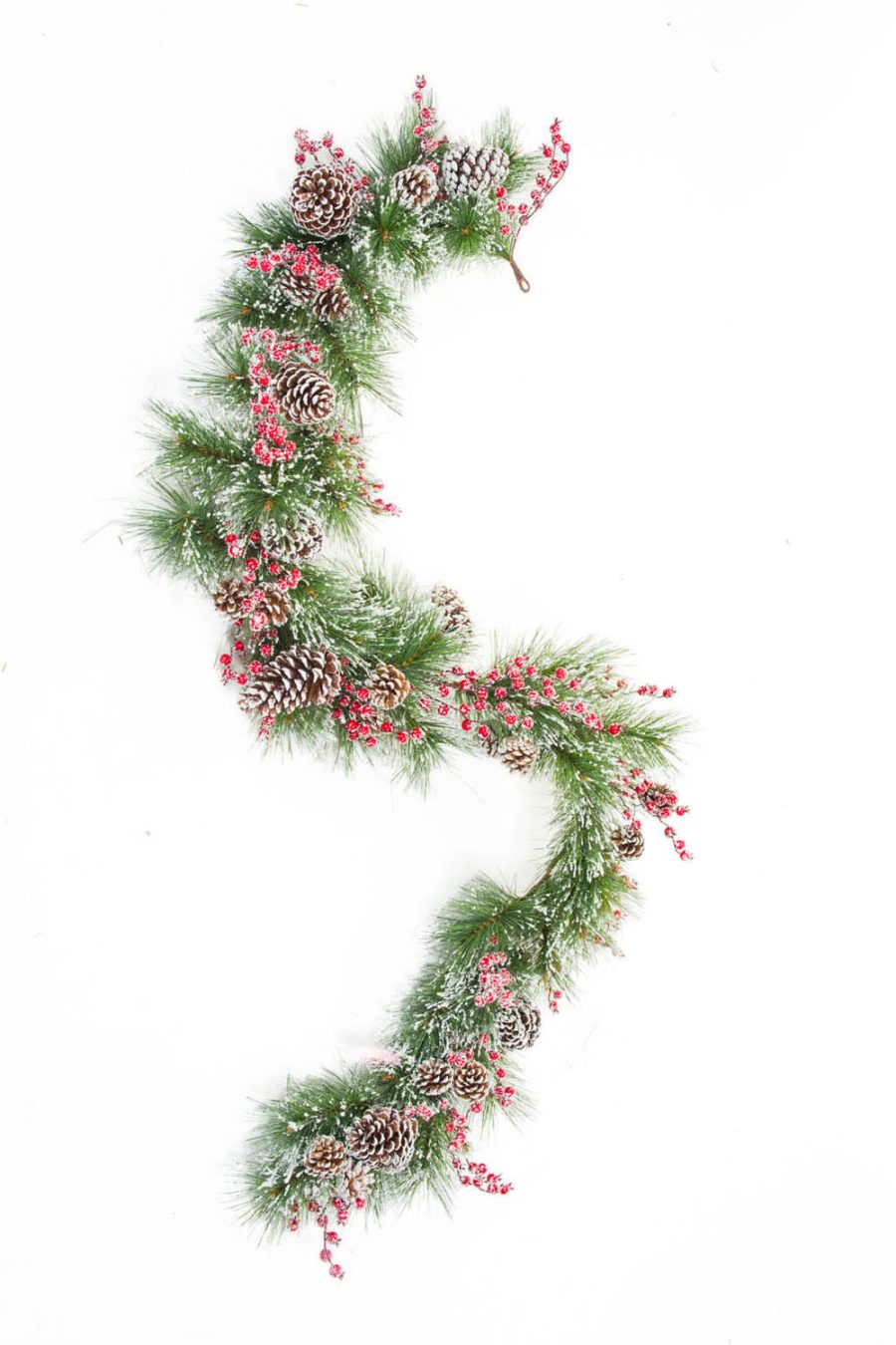 Hangable Green and White Flocked Garland with Frosted Pinecones and Berries