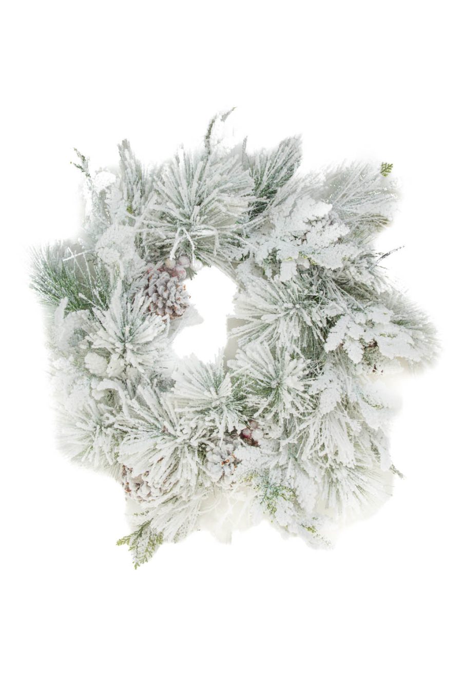 Hangable Green Flocked Illuminated Wreath with Pinecones and Lights