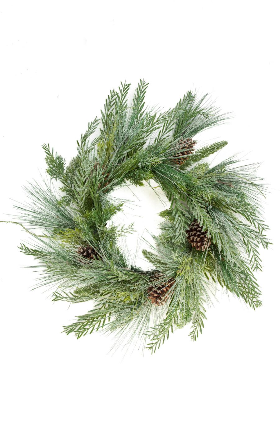 Glittery Hangable Green Wreath with Frosted Pinecones
