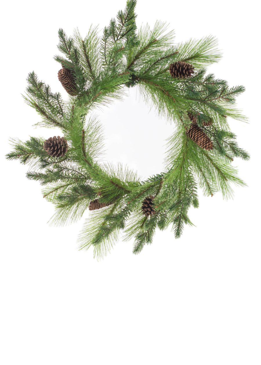 Green Mixed Pine Wreath with Pinecones