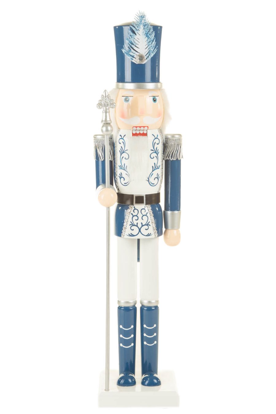 Navy and White Metallic Wooden Royal Guard Attire Gallant Nutcracker with a Sturdy Nutcracking Lever