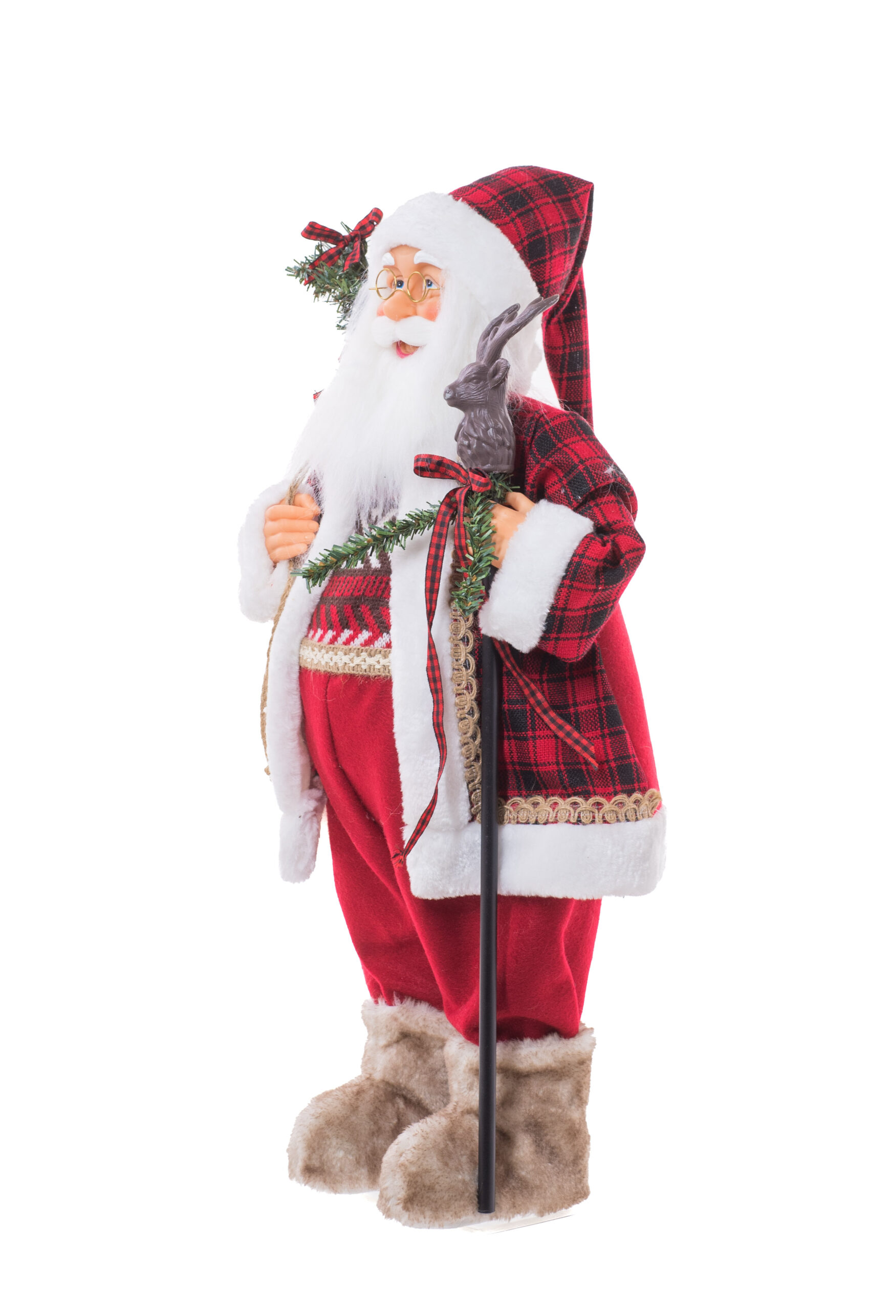 Red Fabric Standing Old World Santa of the Forest - Image 2