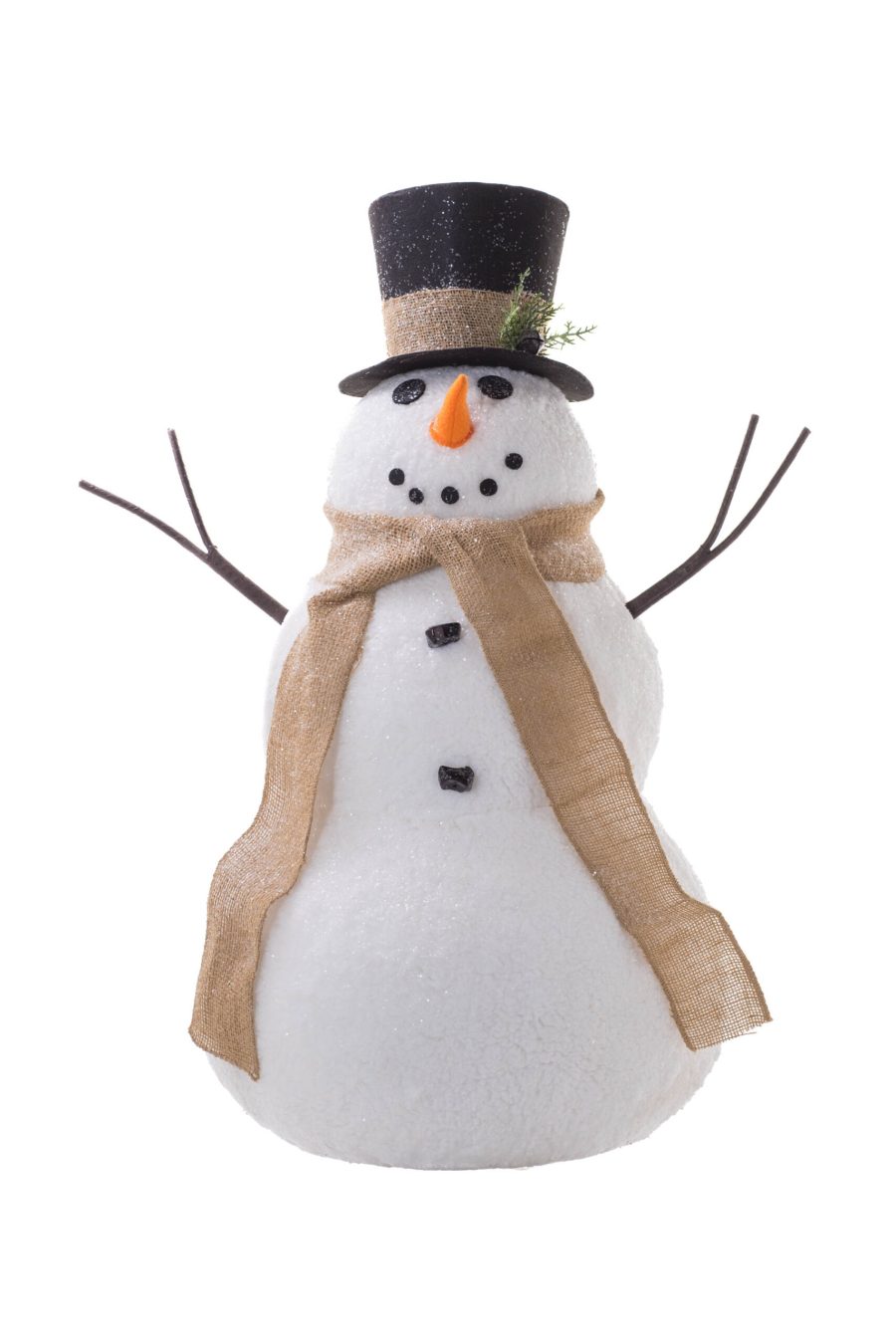 White/Red Styrofoam Standing Happy Snowman with Striped Beanie and Scarf