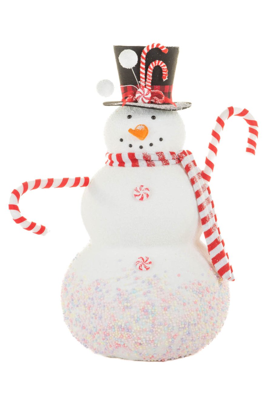 Large White and Red Candycane Candy Sweet Snowman with the Finest Confections Known To Man
