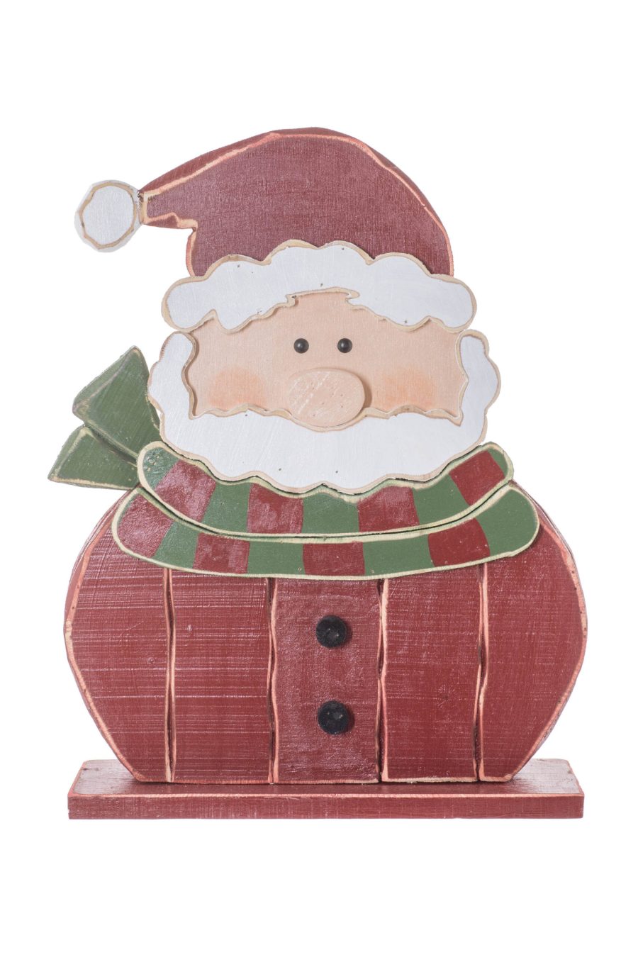 Red/White Wooden Standing Antique Rustic Santa in a Scarf