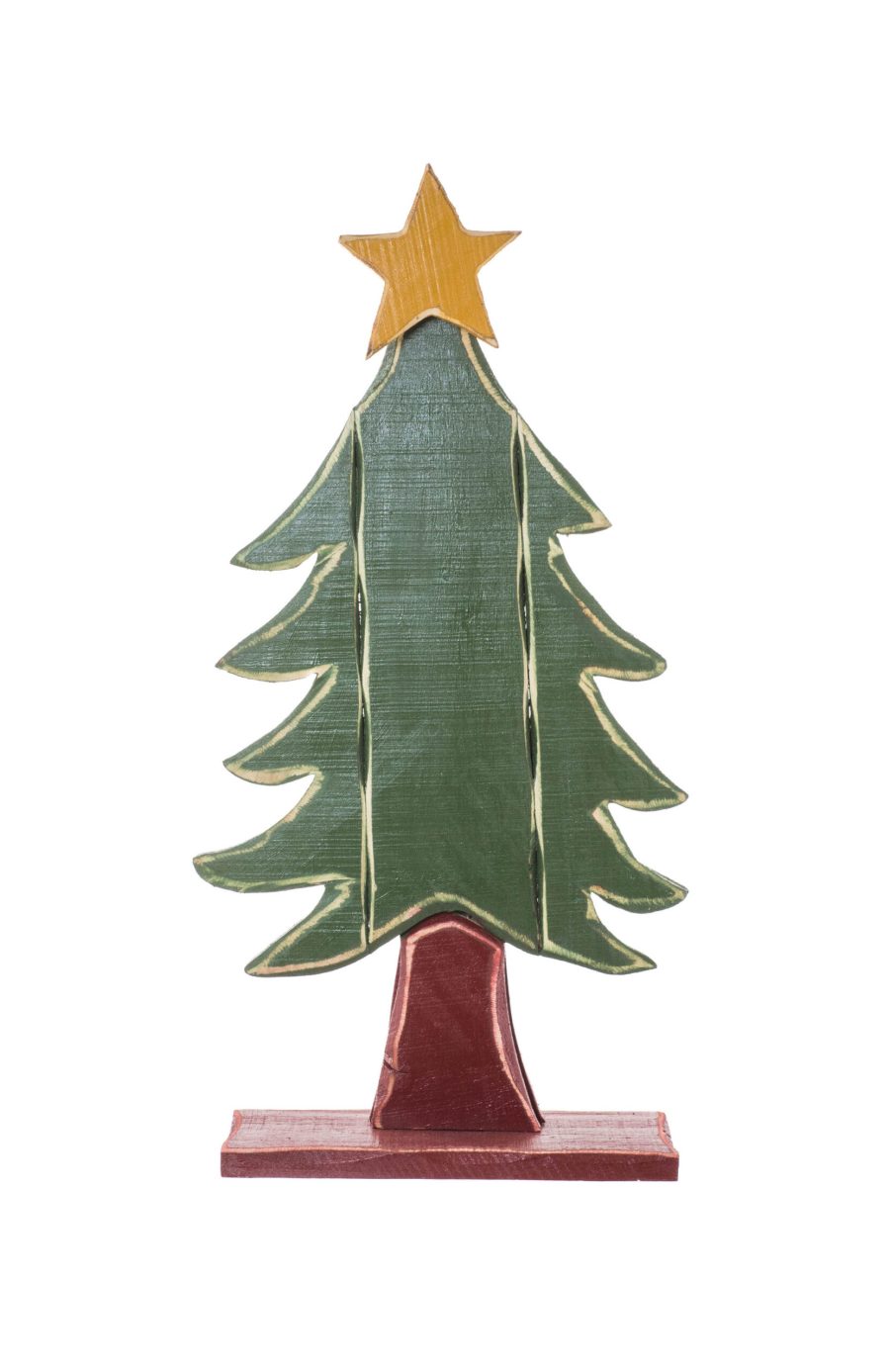 Green/Red Wooden Standing Antique Rustic Christmas Tree with Gold Star Topper