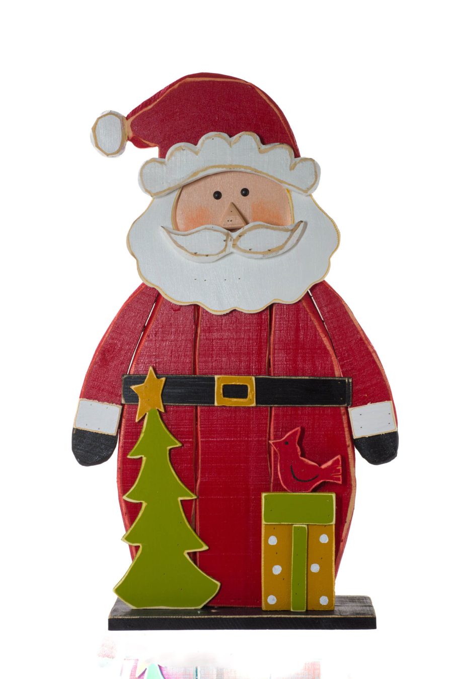 Red/White Wooden Standing Antique Rustic Santa with Presents