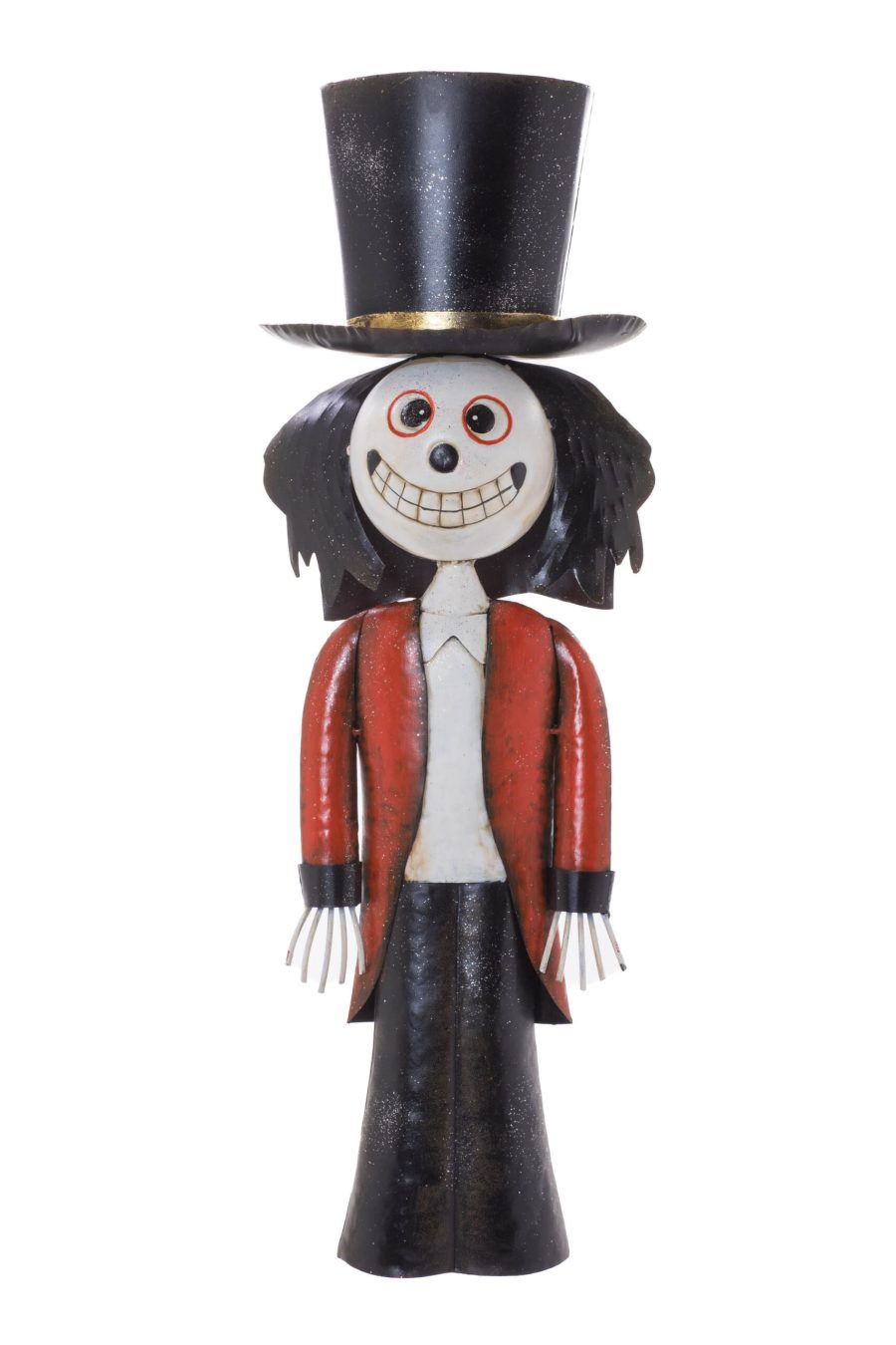 Black/White Metal Standing Smiling Mr. Skellington wearing Red Coat