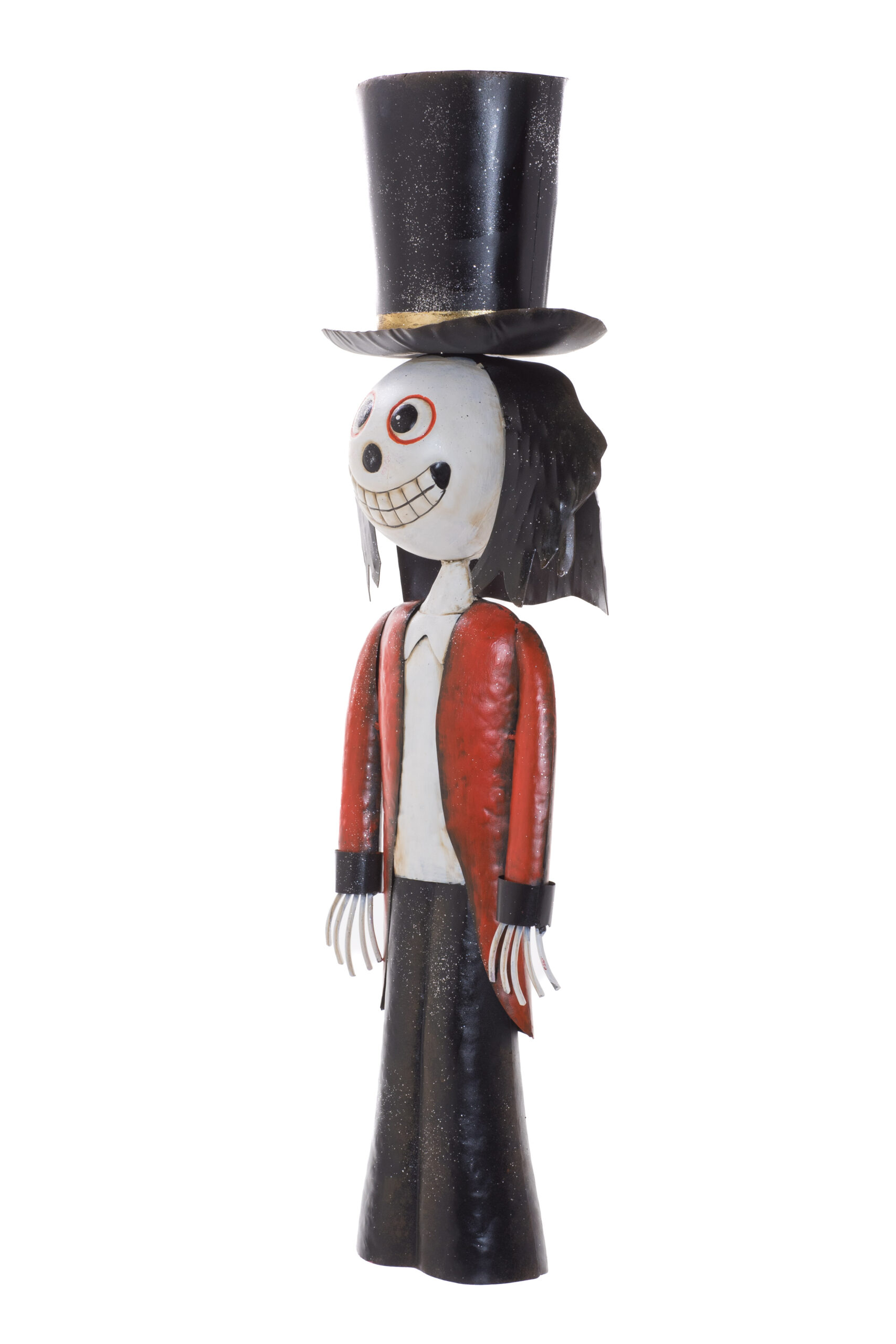 Black/White Metal Standing Smiling Mr. Skellington wearing Red Coat - Image 2