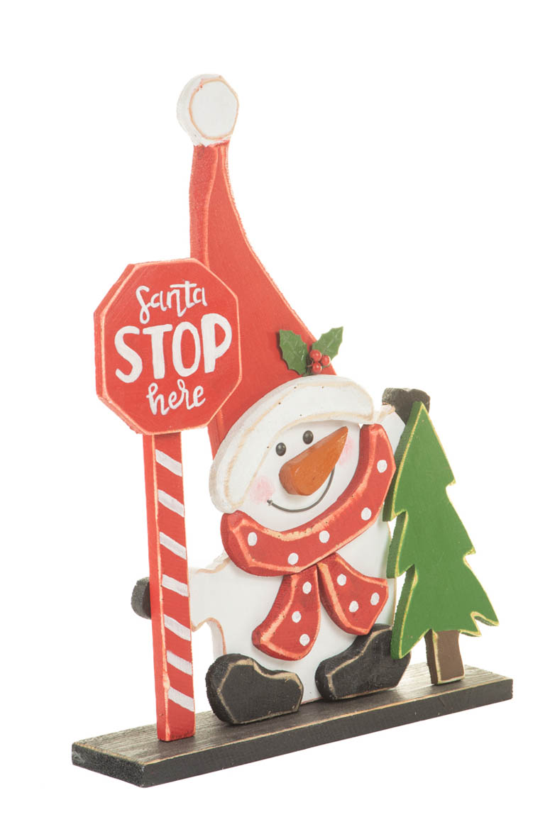 Red and White Candycane Wooden Traffic-Control Snowman - Image 4