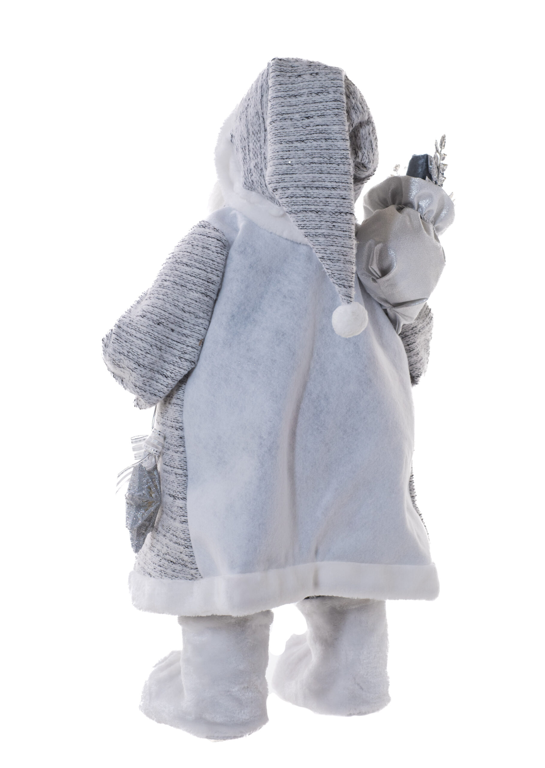 Grey/White Fabric Standing Plump Santa with Harlequin Jacket - Image 2