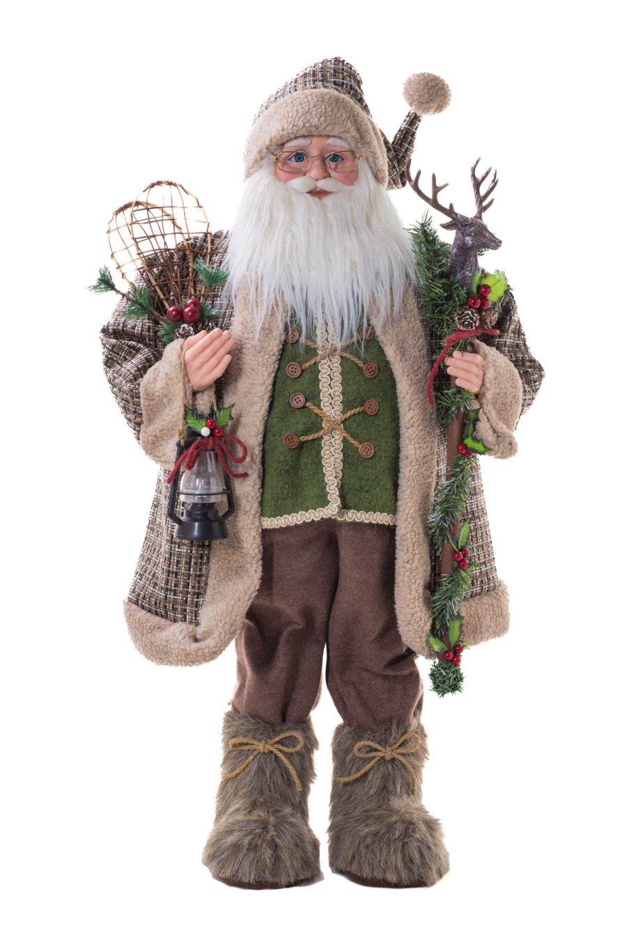 Brown/Green Fabric Standing Woodsy Santa wearing Basketweave Jacket