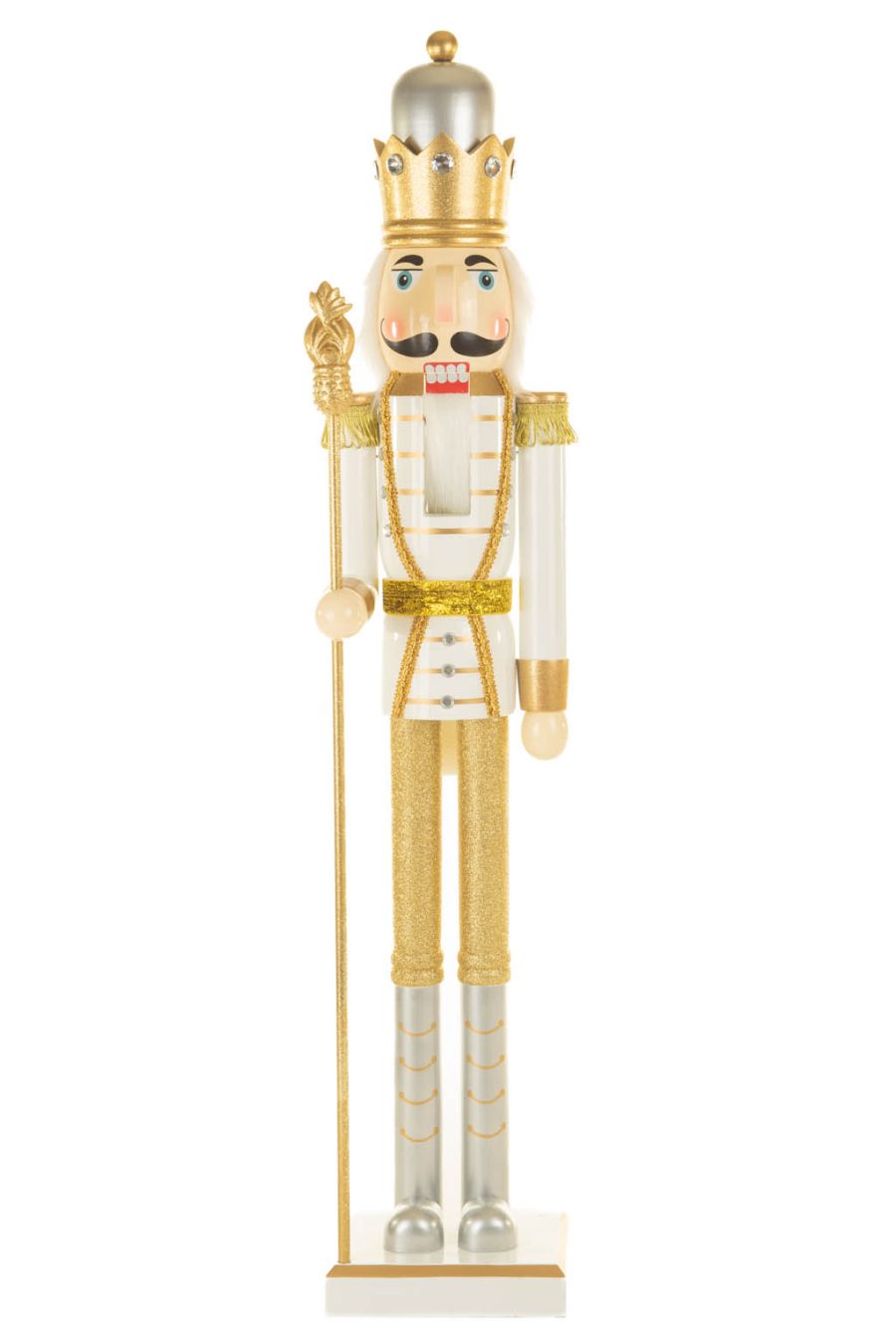 Regal Gold and White Metallic Wooden Royal Guard Nutcracker Ornament