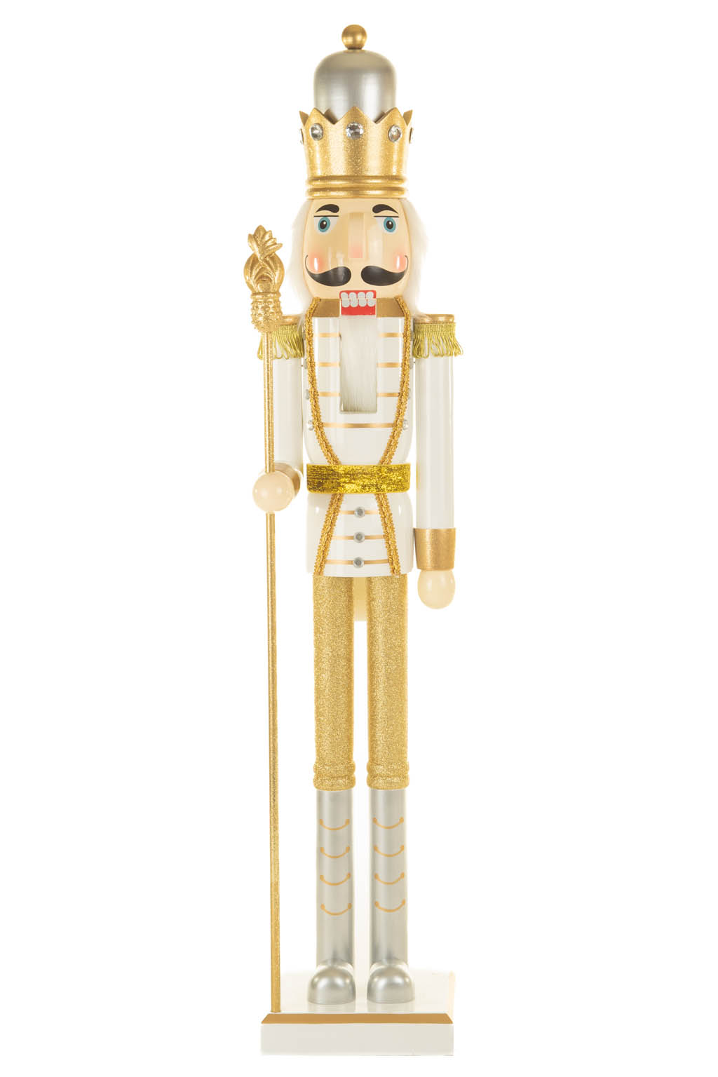 Regal Gold and White Metallic Wooden Royal Guard Nutcracker Ornament