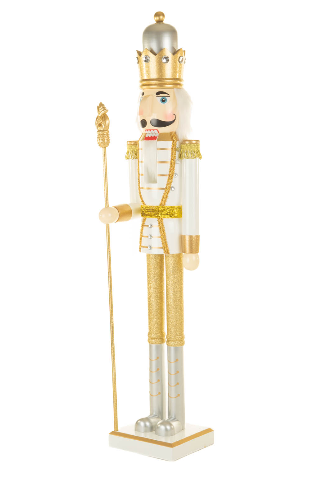 Regal Gold and White Metallic Wooden Royal Guard Nutcracker Ornament - Image 2