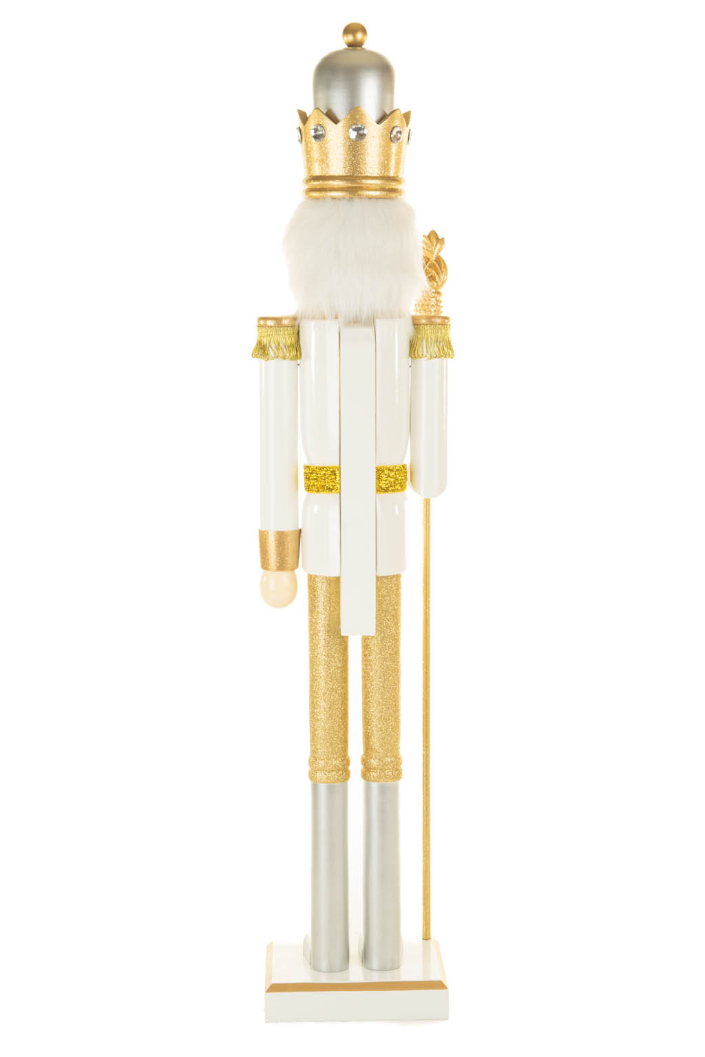 Regal Gold and White Metallic Wooden Royal Guard Nutcracker Ornament - Image 3