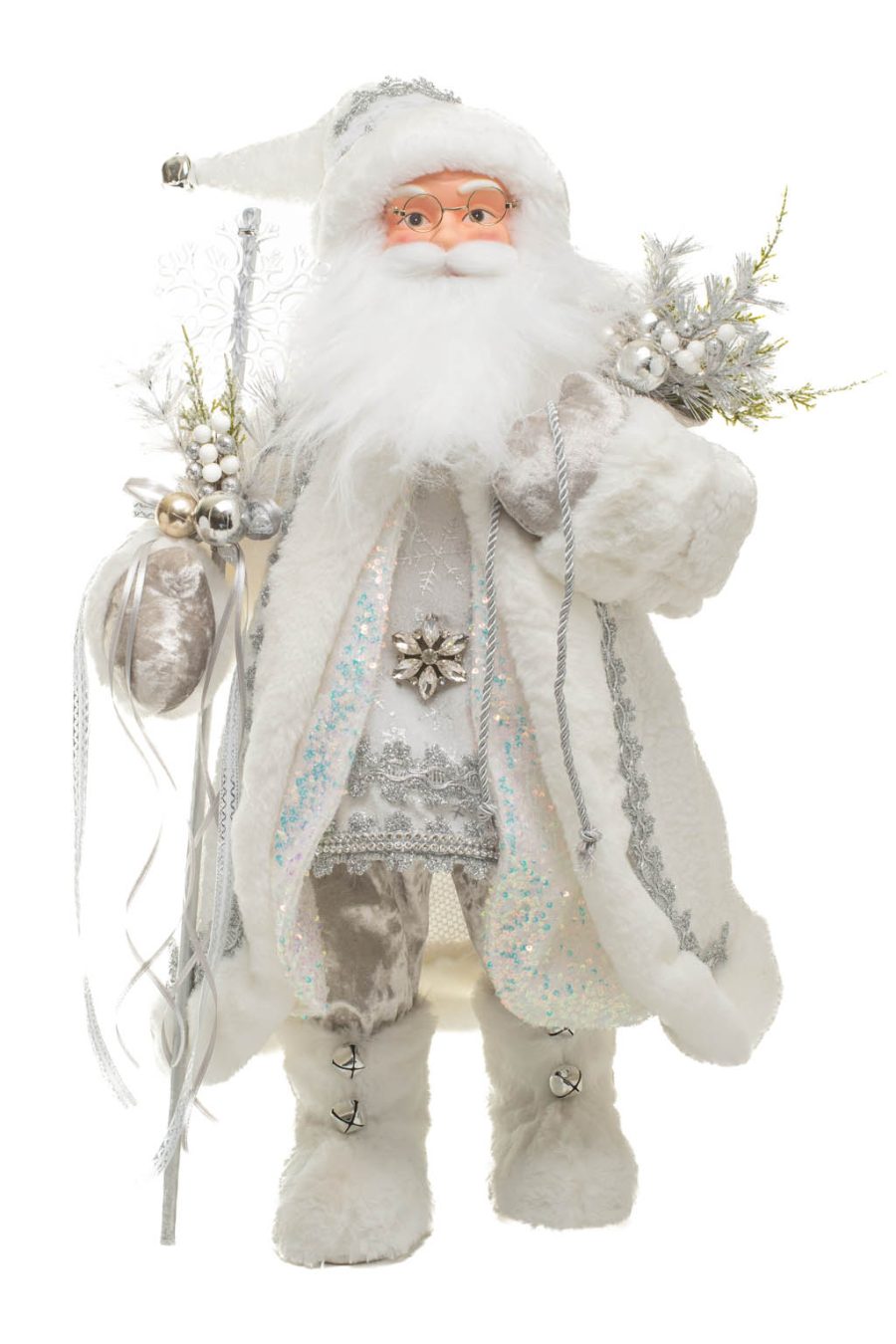 Frosted White and Silver Nordic Santa Carrying a Gift Sack
