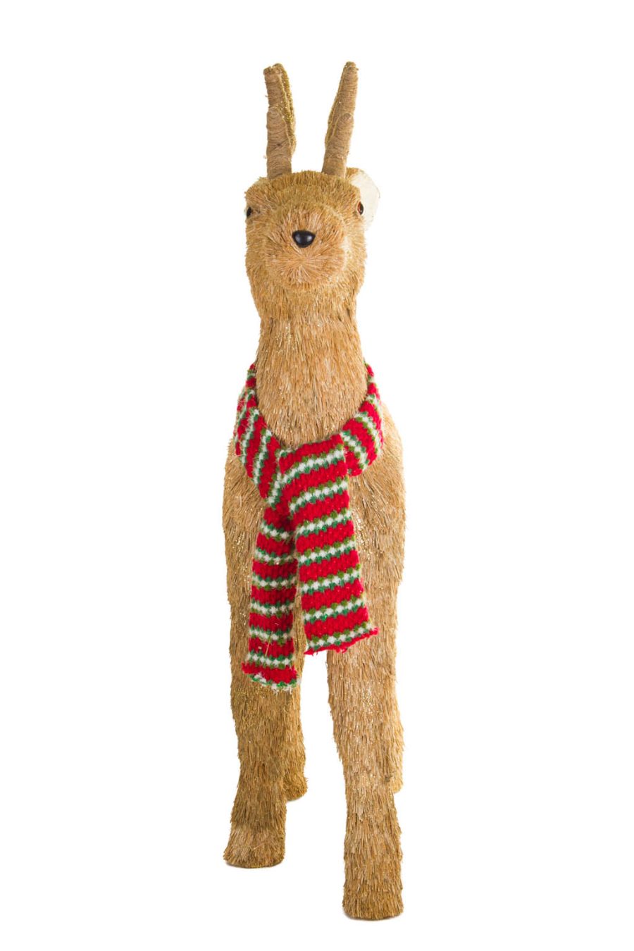 Large Brown Alert Reindeer Wearing Scarf