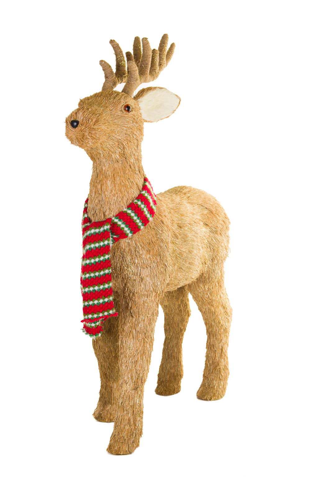 Large Brown Alert Reindeer Wearing Scarf - Image 2