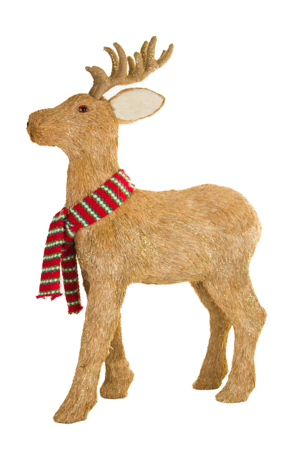Large Brown Alert Reindeer Wearing Scarf - Image 3