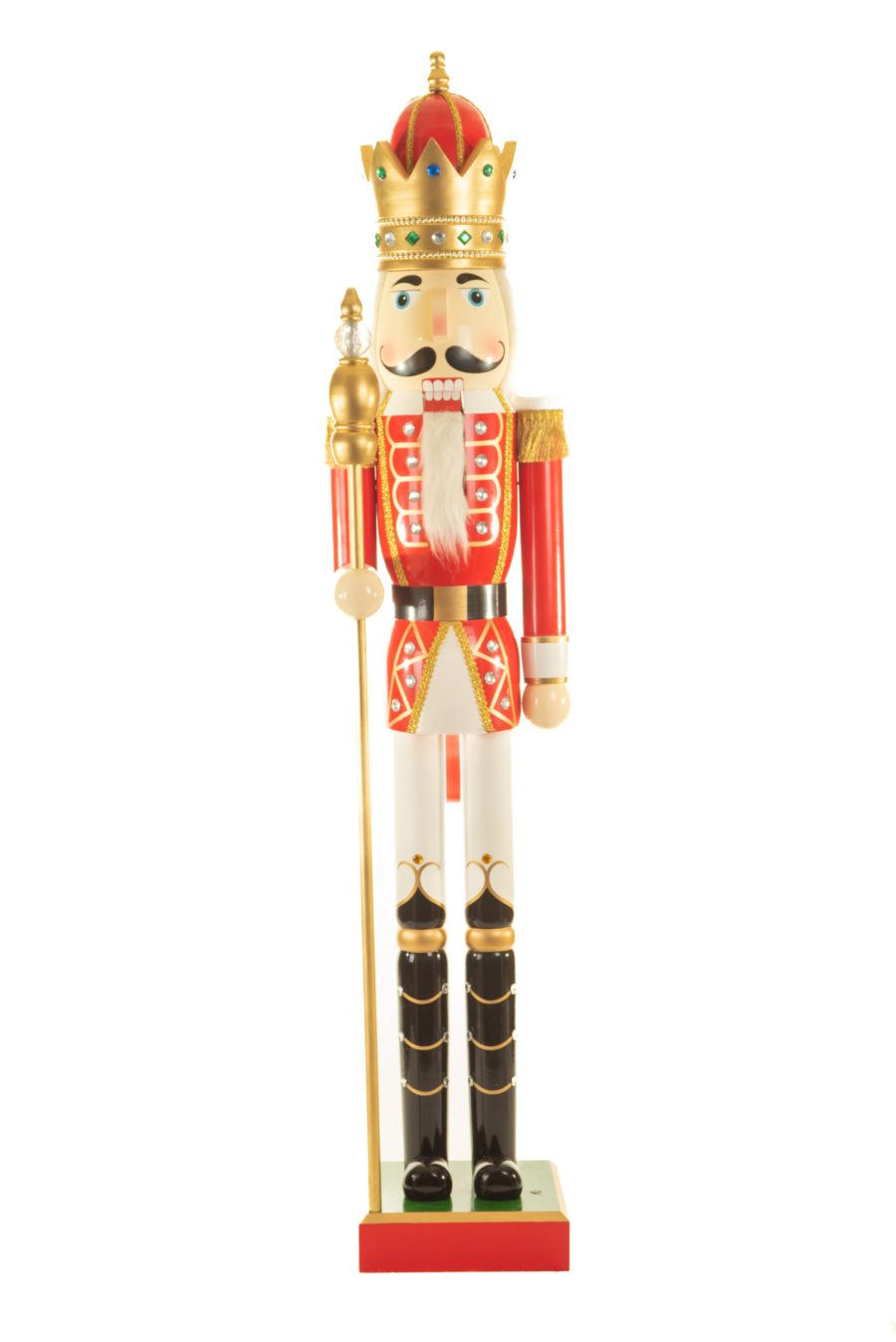 Life-Size Red and White Wooden Majestic Nutcracker with a Bejeweled Crown and Actual Lever