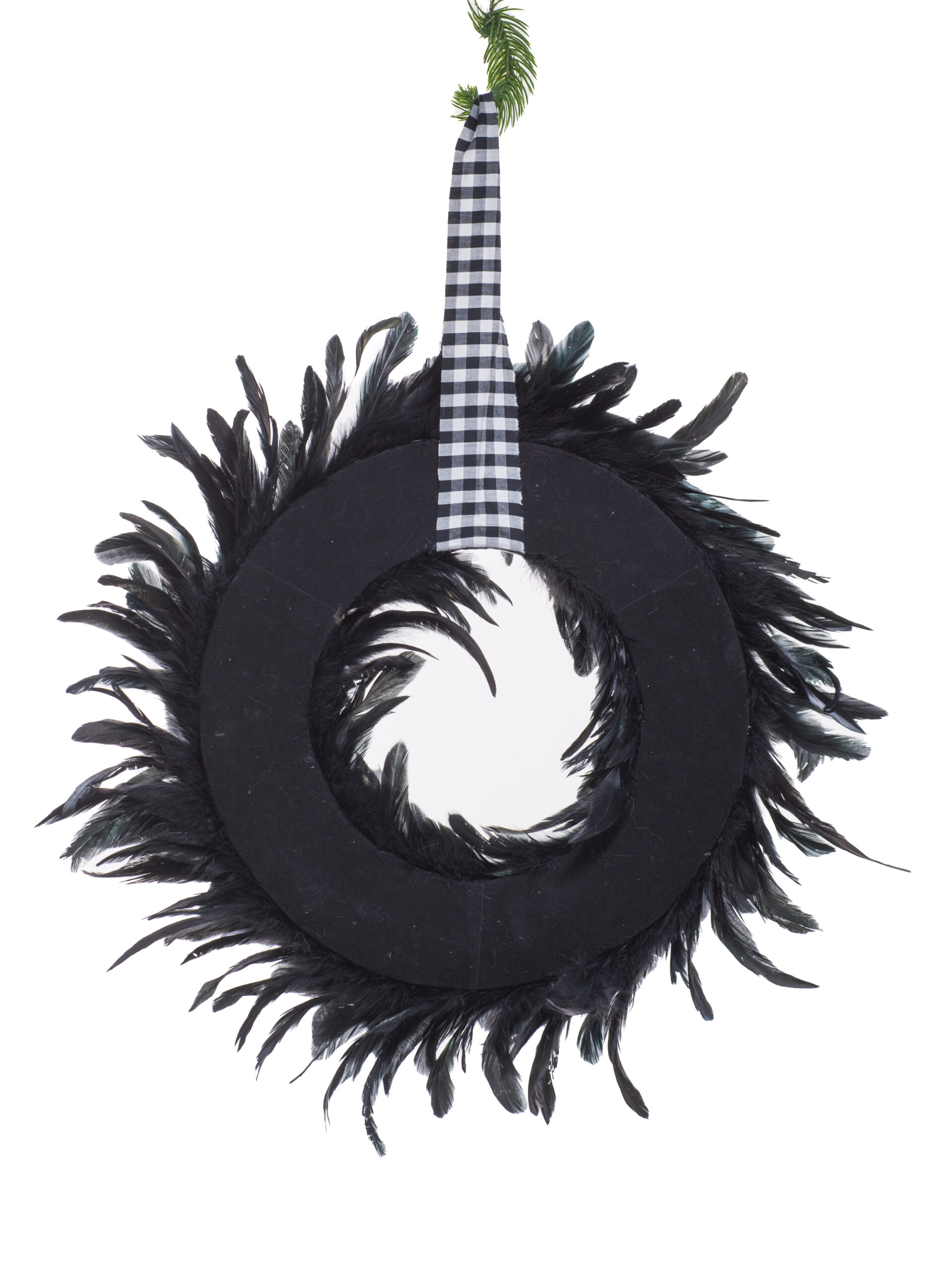Black Polylon Feathered Wreath with Glittering Silver Spiders - Image 2