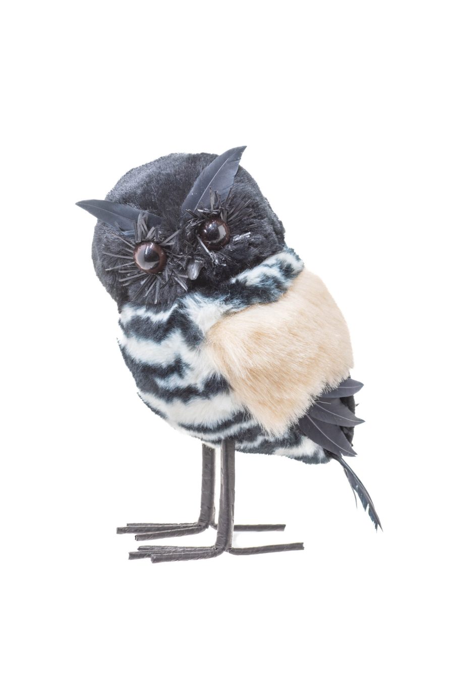 Black/Cream Polylon Standing Watchful Owl