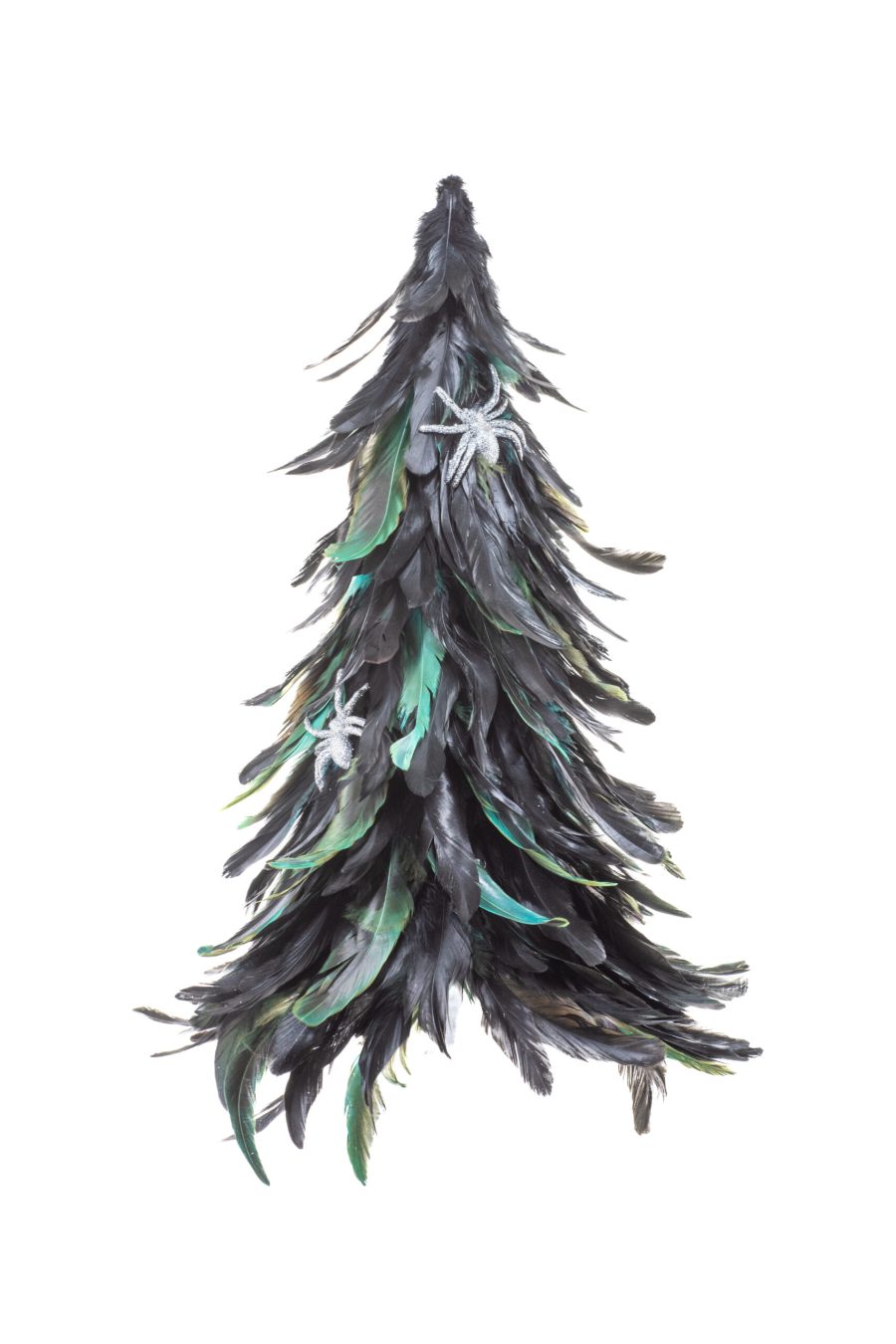 Black/Green Polylon Feathered Tree with Silver Spiders
