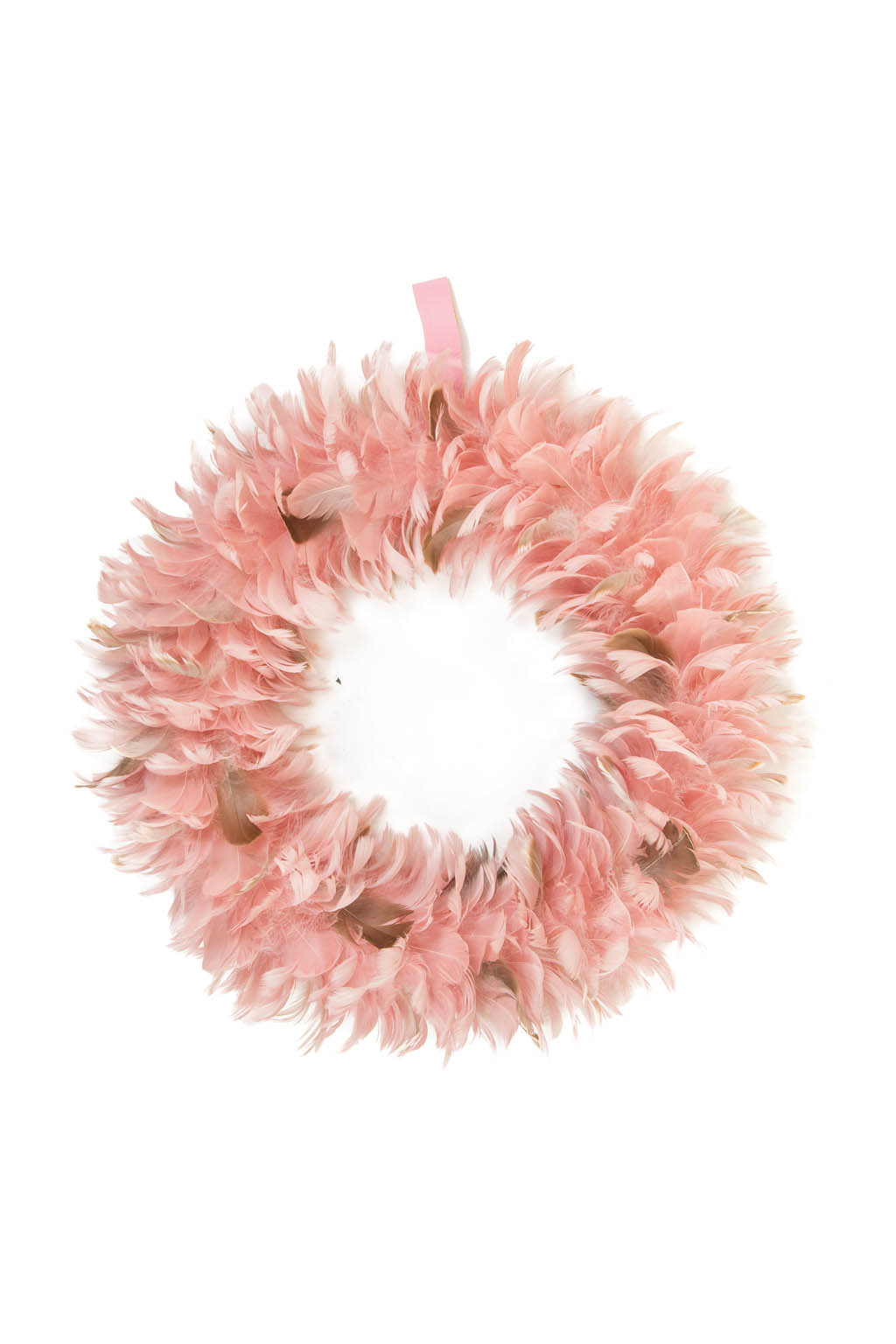 Hangable Pink Feathery Wreath with Some Light Brown Feathers