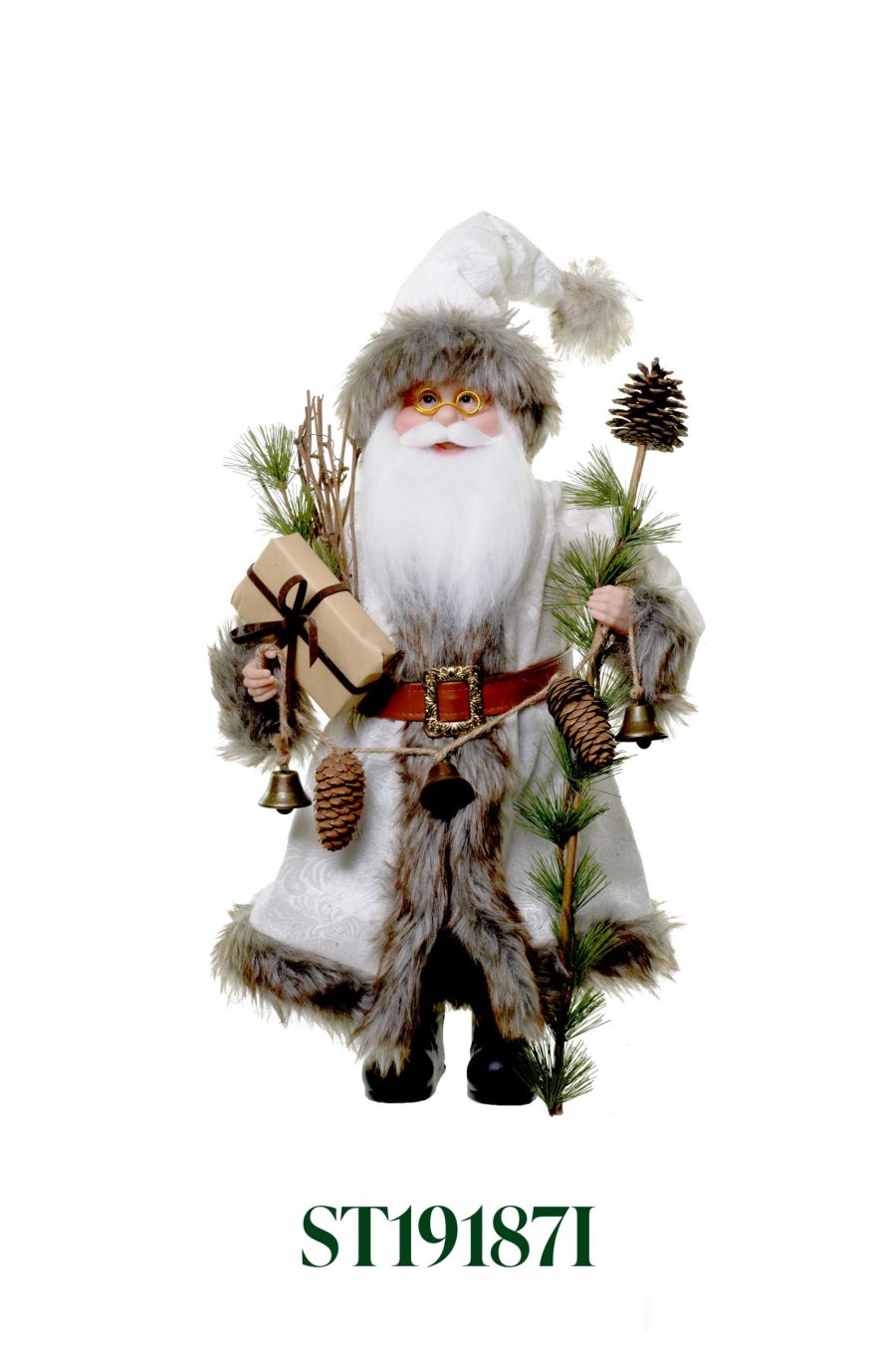 Ivory/Brown Fabric Standing Cozy Santa holding Sled