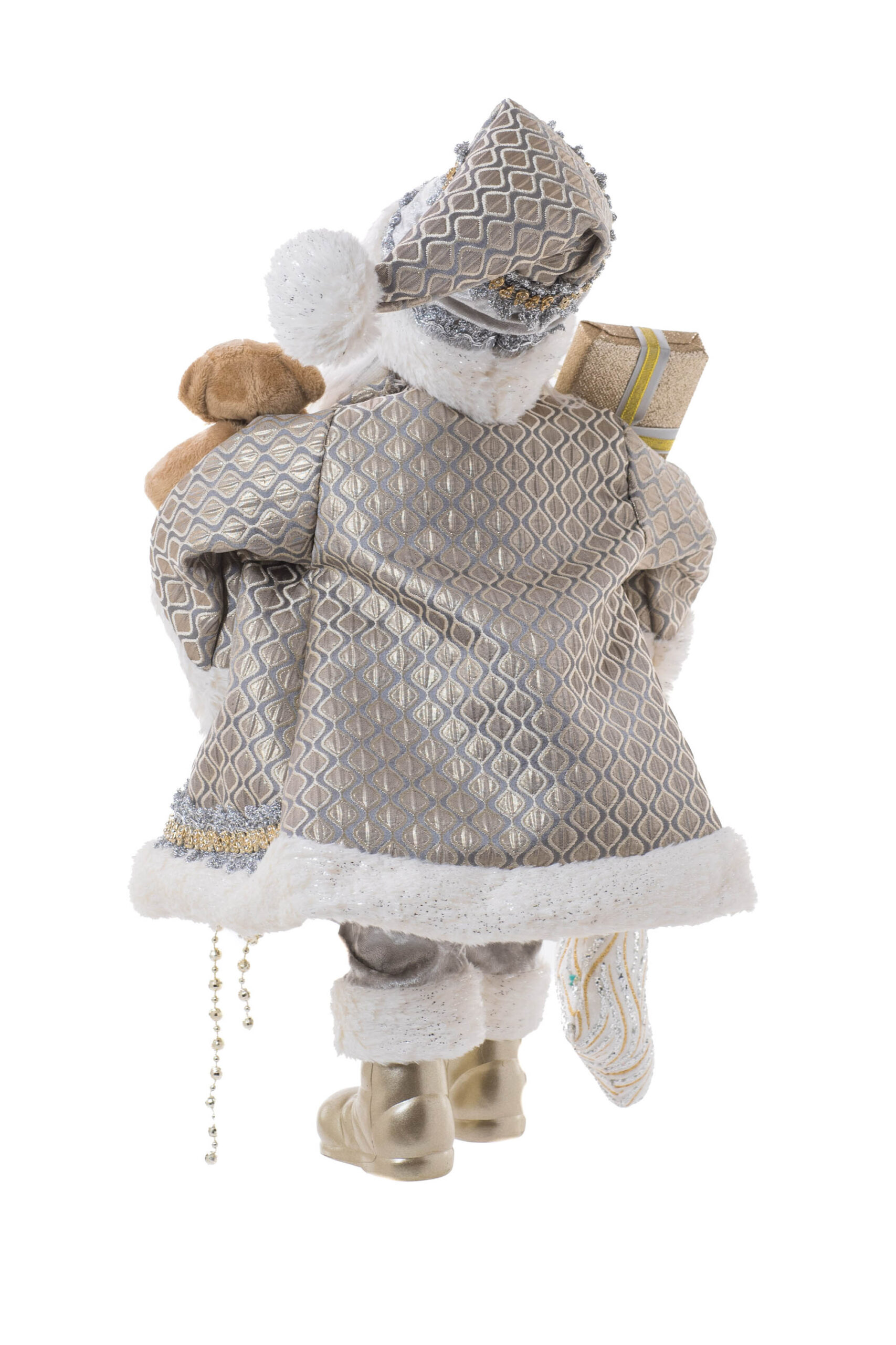Champagne/White Fabric Standing Dazzled Santa holding Beads - Image 2